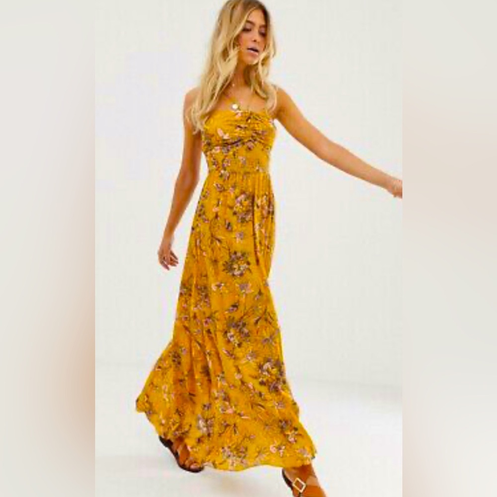 Free people yellow maxi dress XS